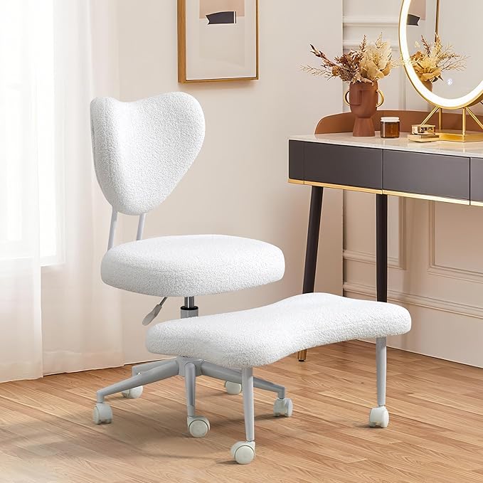 Meditation Chair with Lumbar Support, Ergonomic Floor Sitting Chair Adjustable Height, Cross Legged Chair for Office, Yoga & Mindfulness, Cushioned Seat with Wheels (Beige)