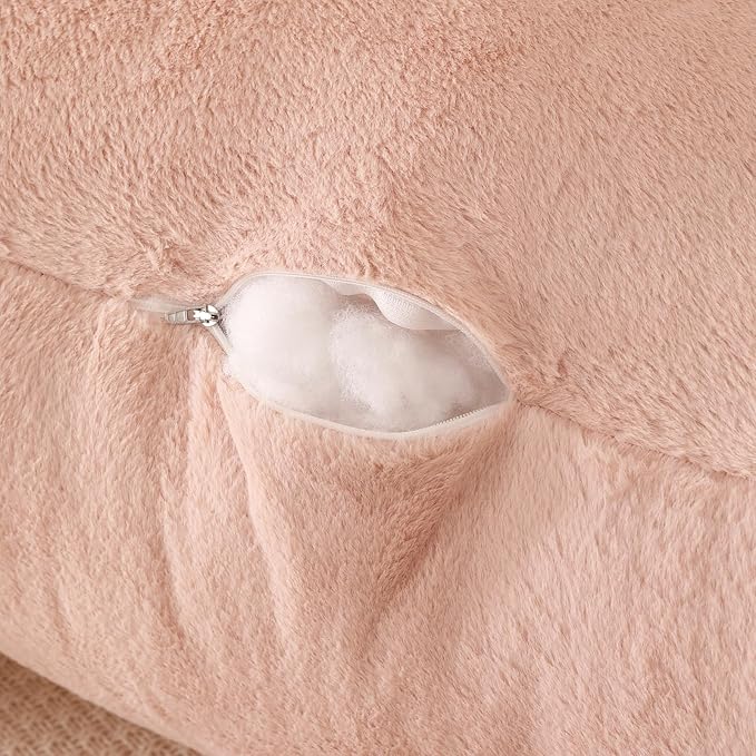 PAJEO Reading Pillow for Sitting in Bed, Large Backrest Reading Pillow with Arm Rest,Back-Rest Support Cushion for Sit Up on Couch, Sofa, and Floor(Shell Pink Faux Fur, Standard(17"))