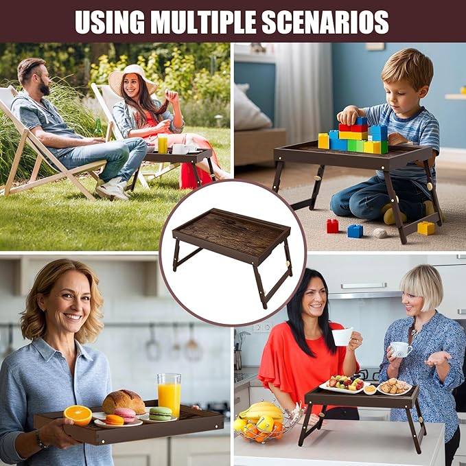 Bamboo Breakfast Tray with Telescopic Legs Tray with Foldable Legs and Removable Stand | Ergonomic Handle | Portable Bed Tray for Dining, Working, Laptop, Tablet and Phone