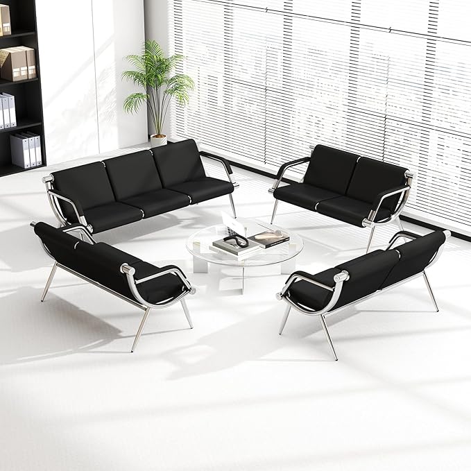 Kinfant Waiting Room Chair- Office Reception Furniture with Armrest and PU Leather Cushion, Office Guest Chair for Waiting Room Airport Hospital Bank Lobby, Black (2 Seat*3+3 Seat)