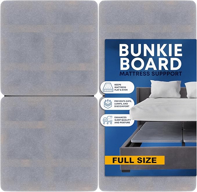 Greaton, Premium 38mm Split Wood Bunkie Board for Full Size Bed - 4-Piece Under Mattress Support Board, Fully Assembled, Fabric Ventilation Cover - Replaces Wooden Slats or Box Spring for Bed Frames