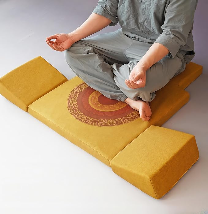 Meditation Cushion & Mat Set, Zafu Floor Pillow, Ergonomic Meditation Pillow Seat & Yoga Bolster Knee Pad, Meditation Accessories Gifts, Zabuton Prayer Pad