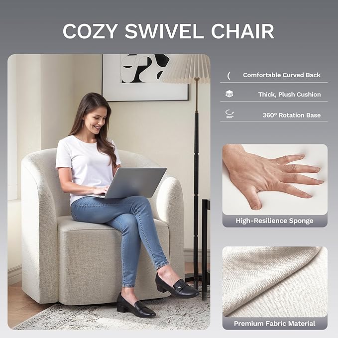 COLAMY Swivel Accent Chair Set of 2, Barrel Chair with Armrest, Comfy Round 360°Mondern Armchair, for Living Room/Bedroom/Waiting Room, No Assembly, Beige