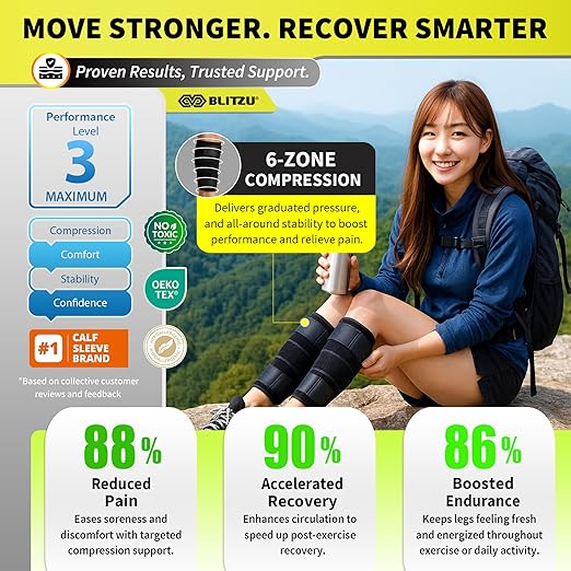 BLITZU Calf Brace for Torn Calf Muscle, Adjustable Neoprene Compression Sleeve for Women, Men, Runners. Support Wrap for Shin Splints, Strain, Tear, Lower Leg Tibia Injury, and Pain Relief. L-XL