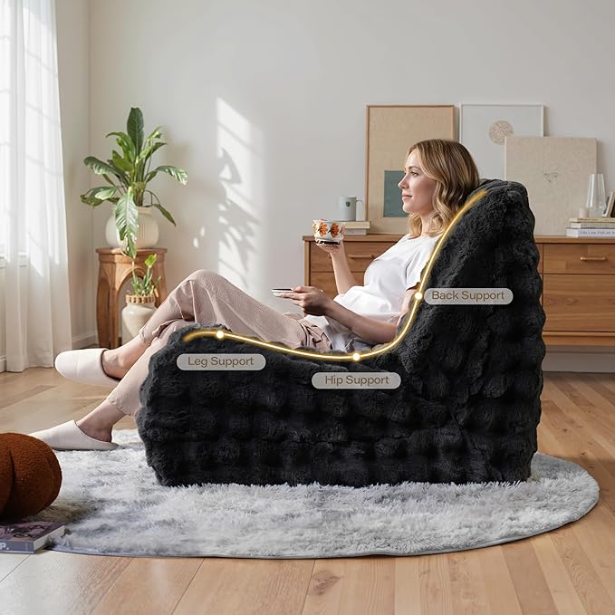 Bean Bag Chairs for Adults,Comfy Small Bean Bag Sofa with Back Support,Dark Grey Memory Foam Bean Bag Chair for Kids,Faux Fur Fireside Beanbags Lazy Sofa for Bedroom,Dorm,Apartment,Living Room