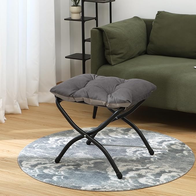 Mordchil HF 15"(H) Folding Ottoman, Foldable Footrest Stool, Portable Small Foot Stool for Couch, Collapsible Foot Rest Ottoman for Sofa, Accent Padded Ottomans for Living Room, Bedroom, Dark Coffee