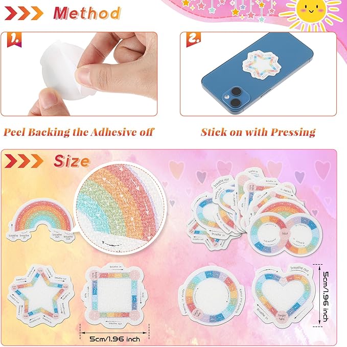 Gersoniel 72 Pcs Anxiety Sensory Stickers Strips Adhesive Textured Mental Health Calm Stickers Mindfulness Fidget Decals Stress Anxiety Relief Items for Therapy Office Desk Counselor(Pastel Breathe)