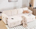 Tbfit 109'' Pull Out Sofa, Sleeper Sofa Bed with USB & 2 Storage Chaises, Comfy Oersized U Shaped Convertible Sectional Sleeper Couches for Living Room, Apartment, Office, Beige