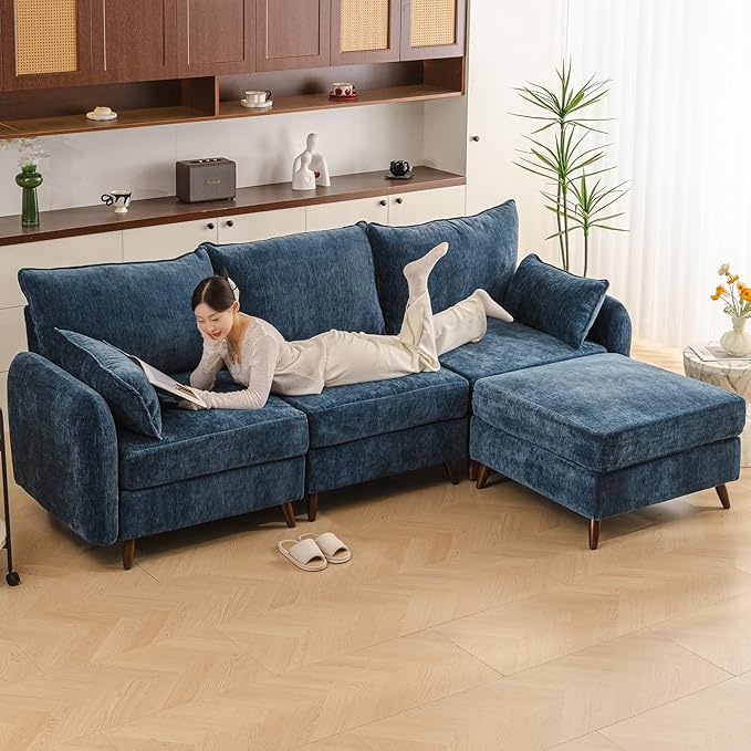 Rexulqo 104'' Modular Sectional Sofa with All Seats Storage, Oversized L Shaped Couch,Comfy Cloud Couches with Movable Ottoman,24.5'' Deep Seat,Large Sectional for Living Room,Bedroom,Velet,Blue
