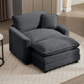 Aoowow Corduroy Large Armchair with Ottoman,Upholstered Indoor Chaise Lounge Chair,Oversized Single Sofa Chairs with Footrest,Single Cloud Sofas Couches for Living Room (Grey, Sofa Chair + Ottoman)