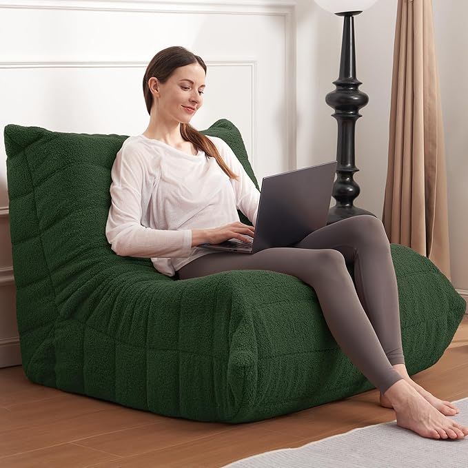 Bean Bag Chair Big Sofa Beanbag Chair for Adults Fireside Chair Bean Bag Lounger with Memory Foam Filled for Home,Apartment or Gaming Venue(Green Teddy)