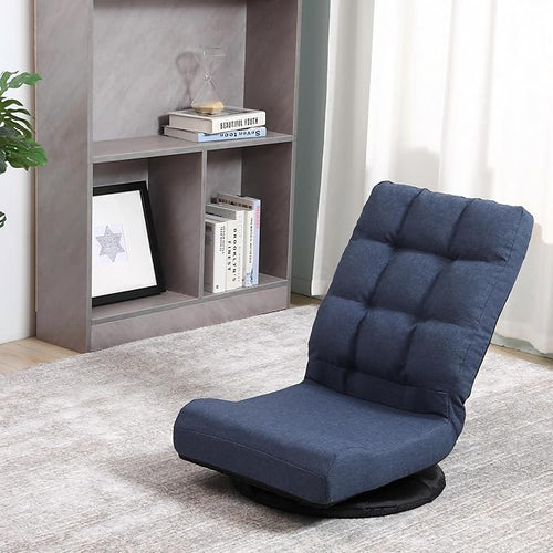 360° Swivel Floor Chair with 6-Position Backrest & Lumbar Support - Heavy Duty Folding Game Rocker for 300lbs, Multipurpose Gaming Chair for TV, Reading & Video Games, Blue