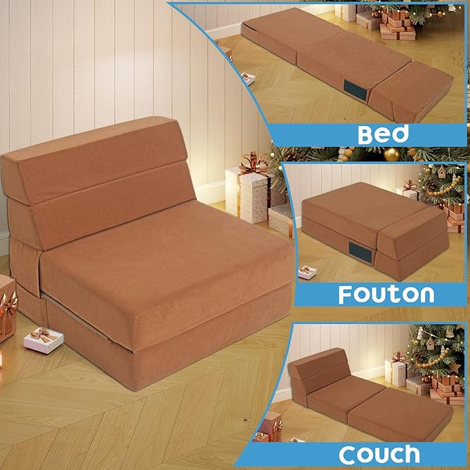 Folding Sofa Bed with Backrest 4 in 1 Convertible Sleeper Chair Memory Foam Fold Out Chair Bed Foldable Mattress Portable Floor Futon Sofa Couch for Living Room/Dorm/Guest Room/Home Office