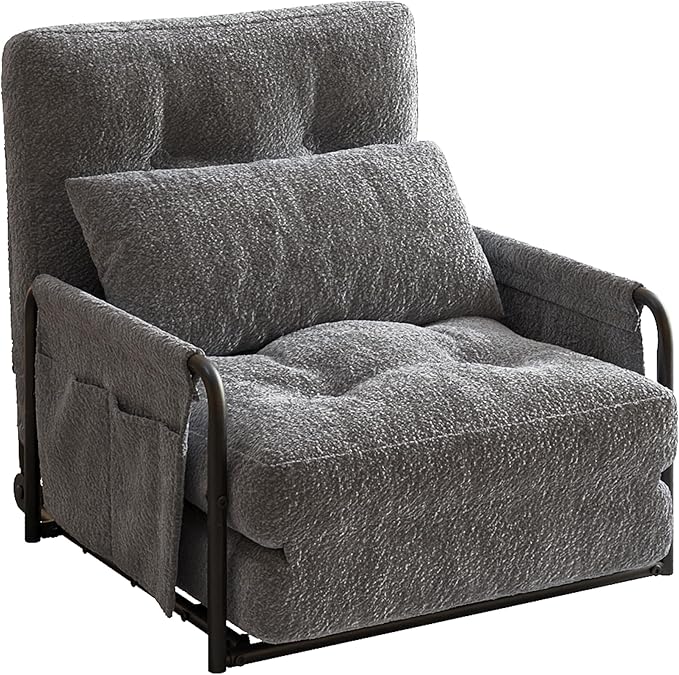 WLIVE Futon Sofa Bed Couch with Adjustable Backrest, Bean Bag Chairs for Adults, Floor Couch with Armrest, Pillow, Low Profile Floor Seating for Living Room, Reading, Bedroom, Single, Grey