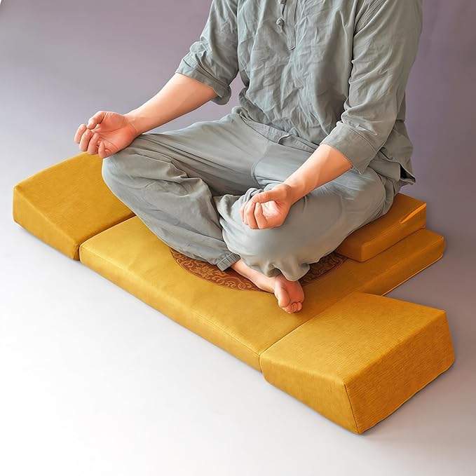 Meditation Cushion & Mat Set, Zafu Floor Pillow, Ergonomic Meditation Pillow Seat & Yoga Bolster Knee Pad, Meditation Accessories Gifts, Zabuton Prayer Pad
