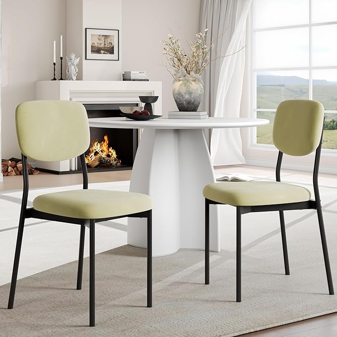 Einhomn Upholstered Dining Chairs Set of 4, Stackable Modern Dining Room Chairs, Kitchen Chairs w/Soft Velvet Backrest & Sturdy Metal Legs for Restaurant, Living Room, Light Green