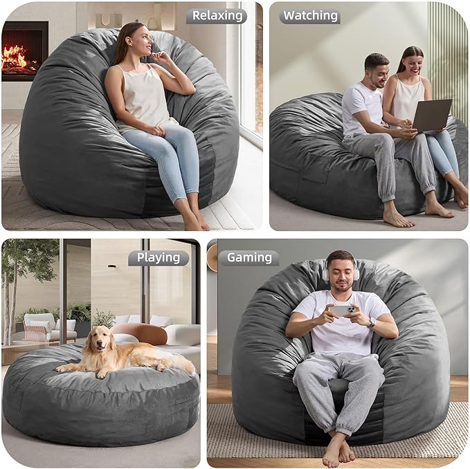 Hobestluk Bean Bag Chair 6Ft Giant Bean Bag Chairs for Adults Large Bean Chairs with Removable Cover,Big BeanBag Chairs for Living Room, Bedroom