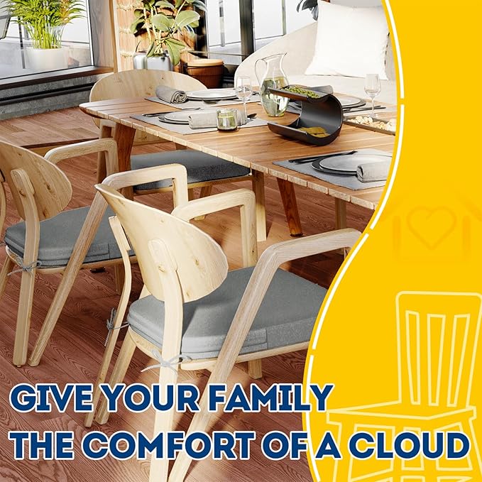 AAAAAcessories D-Shaped Chair Cushions, 2" Thick Dining Chair Pads with Ties and Removable, Machine-Washable Cover, 17" x 16", Gray