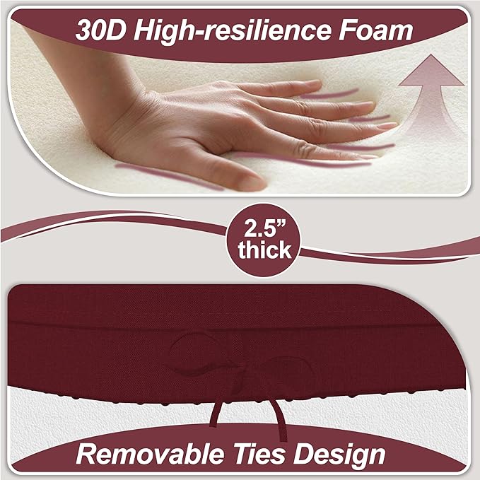 17'' x 16'' x 2.5"Thick Chair Cushions for Dining Chairs, 8 Pack WaterProof Easy Clean Kitchen Chair Pads with Ties and Non-Slip Backing - 30D High Elastic Foam Soft Kitchen Chair Cushions