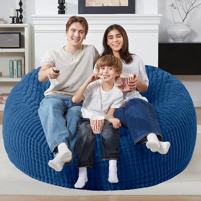 Homguava 5 FT Bean Bag Chair,5' Big Bean Bag,Giant Bean Bag Chairs for Adults with Memory Foam Filled,Comfy Large Beanbag Chairs Soft Bean Bag Sofa with Dutch Corded Plush Cover-Blue