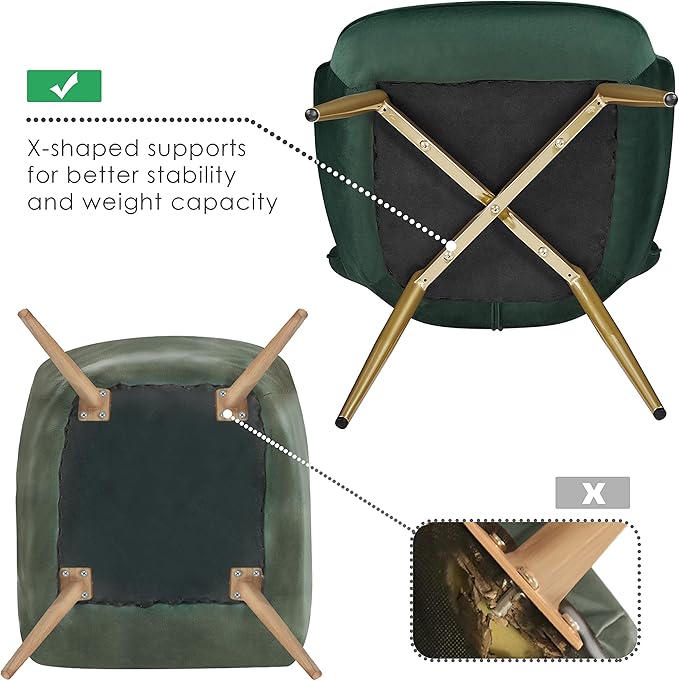 Yaheetech Velvet Accent Chair, Modern Armchair Vanity Chair with Wing Side and Metal Legs, Cozy and Soft Padded and High Back for Living Room/Makeup/Office/Bedroom, Green