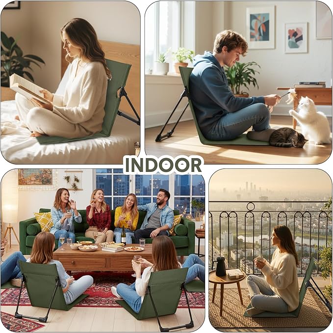 Jetec Foldable Floor Backrest Chair Portable Camping Chair with Storage Bag Light Weight Lazy Seat for Indoor Outdoor Bed Ground Park Lawn Concerts Beach Hiking