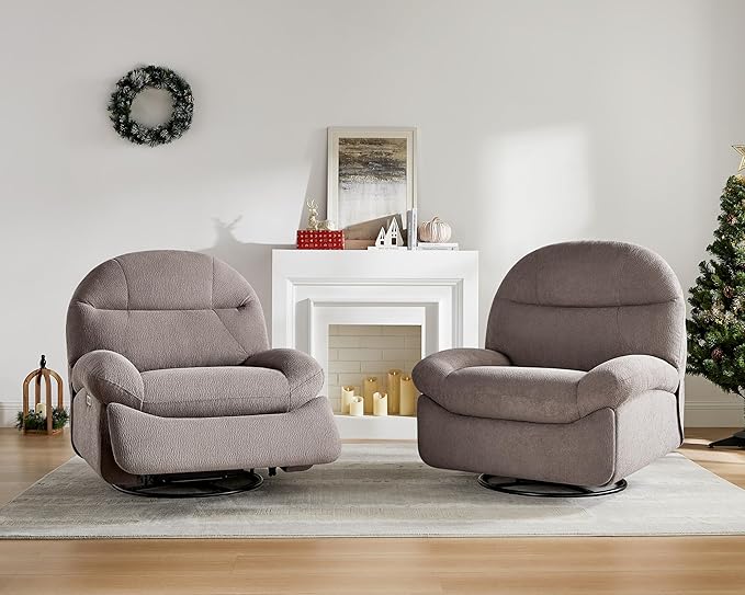 VANOMi Power Recliner Chair with Charging, 270° Swivel Glider Rocker Nursery Chair for Living Room, Bedroom, Nursing Room Office, Adjustable Comfort Rocking Chair, Taupe, Sets of 2