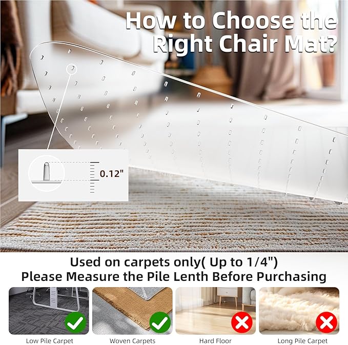 Office Chair Mat for Carpet, 36"x48" Computer Desk Floor Mat - PVC Plastic Rug Carpet Protector Mats for Gaming Chair Under Desk Pad for Rolling Chair, Desk Chair mat, Ship Flat