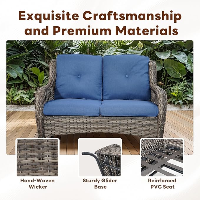Belord Outdoor Patio Furniture Set - 7 Piece Gray Wicker Conversation Patio Furniture Set All Weather Swivel Chairs with Ottoman and Loveseat Glider Chair for Deck Balcony Backyard