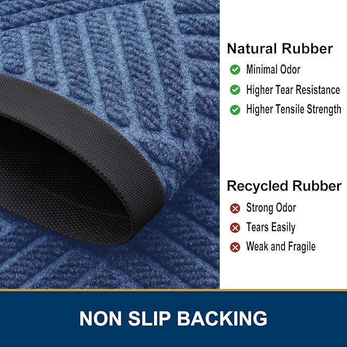 Smiry Front Door Mat Outside Entrance, Heavy Duty Outdoor Indoor Mat, Natural Rubber Doormat, Non Slip, Trap Dirt and Moisture, Easy Clean, Low Profile Patio Porch Entryway Mat, 47x32, Blue
