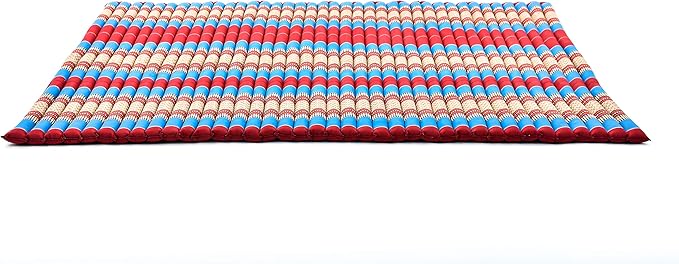 Leewadee - Foldable Floor Mattress - Japanese Roll Up Futon -Trifold Tatami Mat- Guest Floor Bed - Camping Mattress - Thai Massage Mat, Kapok Filled, 75 x 57 inches, Blue Red