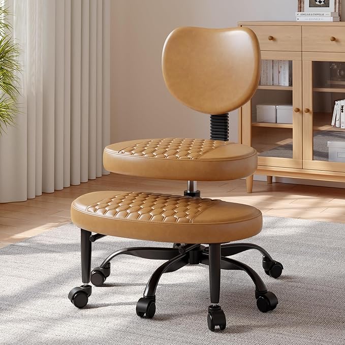 Anunweldo Cross Legged Office Chair, 360° Swivel ADHD Chairs for Adults, Height Adjustable Ergonomic Cross Legged Office Chair with Wheels, Wide Cross Legged Chair for Meditation, Yoga (Brown)