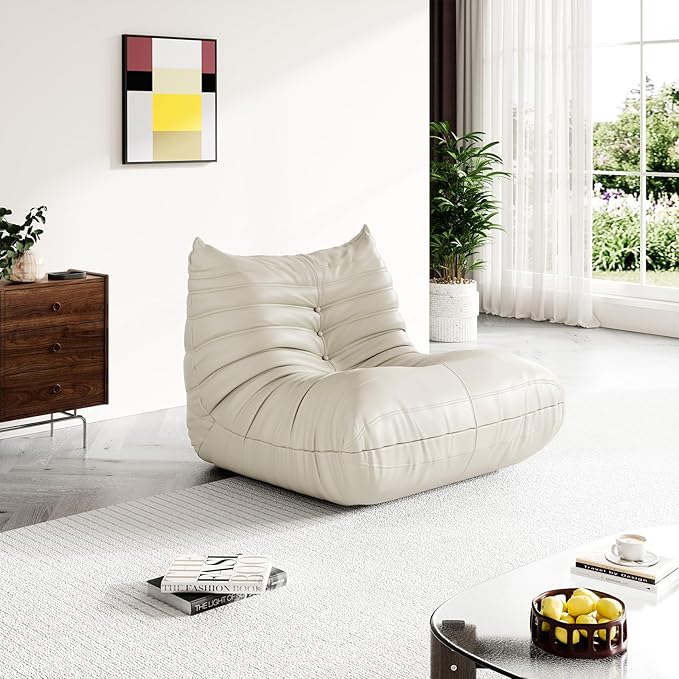 Fireside Corner Bean Bag Chairs for Adults,Comfy Lazy Floor Sofa Couch, Soft Lounge Foam-Filled Single Chair for Living Room Bedroom Office,Cream White