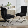 WUTUTUEE Luxury Velvet Dining Chairs, Tufted Upholstered Armless Accent Chairs with Silver Metal X-Legs, Modern Glam Dining Room Chair Set of 2, Black