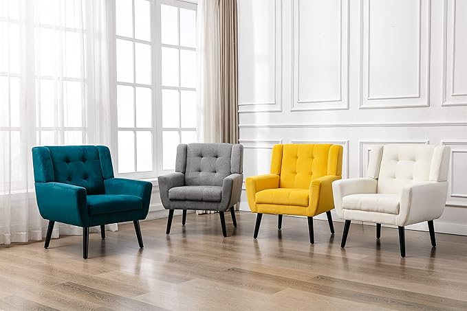 OO BY ORANGE ONLINE Set of 2 Velvet Accent Chair, Mid-Century Modern Tufted Armchair for Living Room, Bedroom & Office (Yellow)