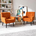 OO BY ORANGE ONLINE Set of 2 Velvet Accent Chair, Mid-Century Modern Tufted Armchair for Living Room, Bedroom & Office (Orange)