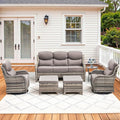 Pugire Luxury High Back Patio Furniture Set with 6-Inch Thick Cushions, 6-Pieces Outdoor Furniture with Swivel Chairs and Side Table, Wicker Conversation Set for Porch, Balcony, Deck and Yard, Grey