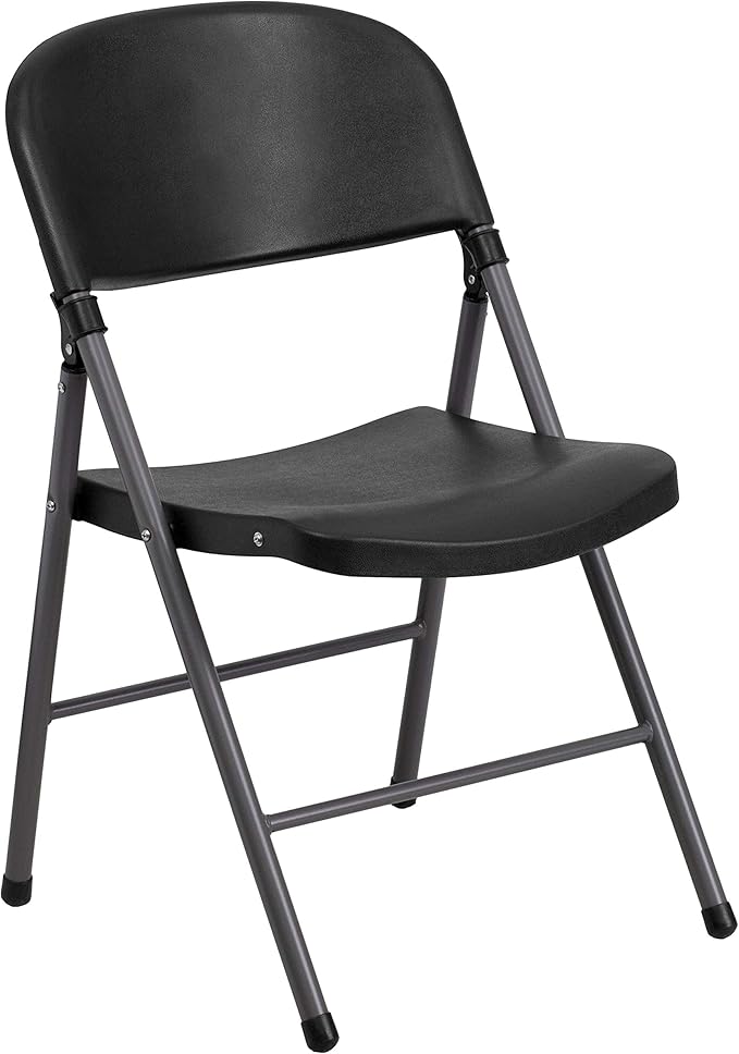 Flash Furniture 4 Pack HERCULES Series 330 lb. Capacity Black Plastic Folding Chair with Charcoal Frame