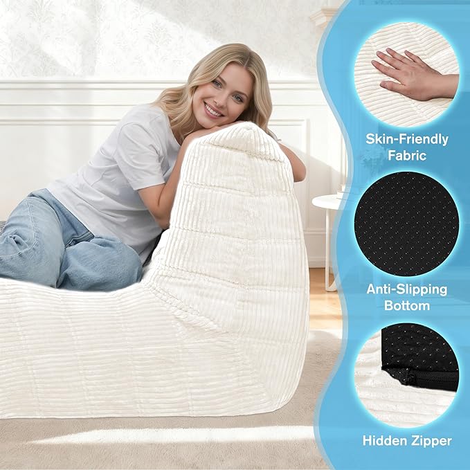 Bean Bag Chair,Giant Beanbag Chairs for Adults,Comfy Large Fireside Chair Lazy Sofa,Corduroy Bean Bag Lounger with Memory Foam Filled,Floor Sofa Couch for Home,Dorm,Living Room (Beige)