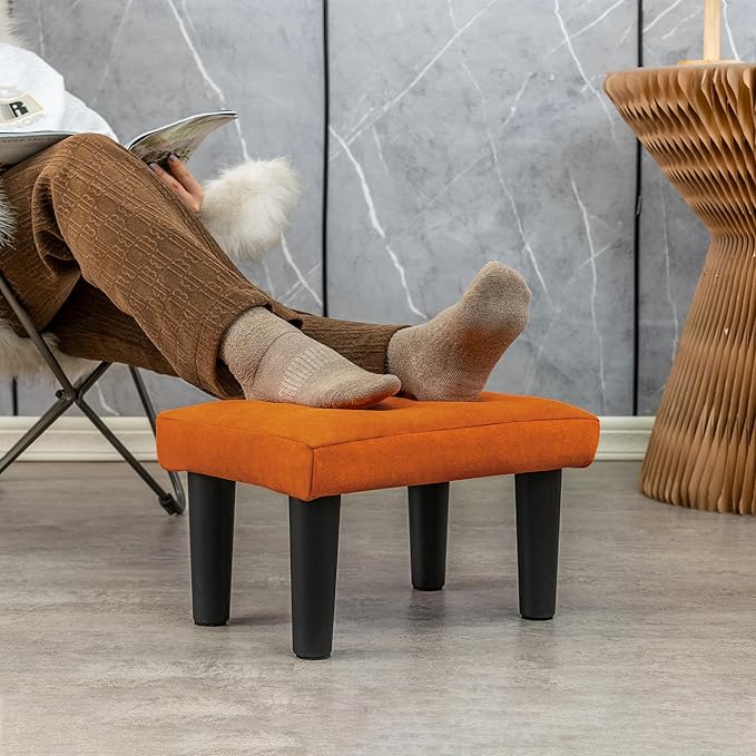 CAROLMADE Ottoman Foot Rest, Suede Small Ottoman Foot Stool with Legs Modern Footstool Ottomans for Living Room Entryway Office, Orange