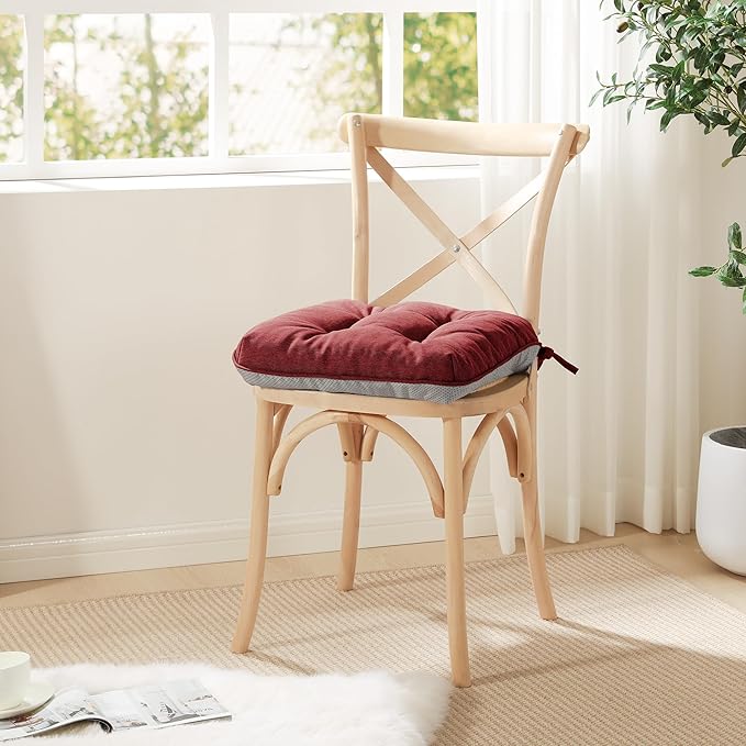 Love's cabin Memory Foam Chair Cushions Set of 4, Outdoor/Indoor Chair Pads for Dining Chairs 4 Pack, Seat Cushions for Kitchen, Dining Room, Office, Patio Chairs, 15.5"x15.5"x3.5" Burgundy