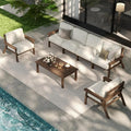 Patio Kingdom Patio Furniture Set 7 Seats, HDPE Outdoor Sectional with Beige Washable Thick Cushions, Coffee Table, Patio Conversation Sets for Lawn, Garden, Porch, Balcony, Deck (Brown Frame)