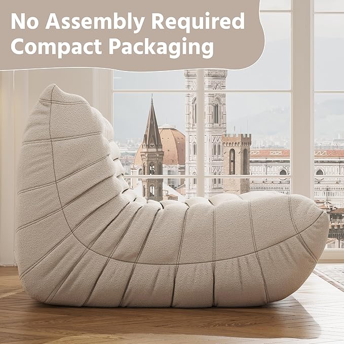 Bean Bag Chair, Fireside Chair, Large Bean Bag Chair for Adults, Bean Bag Chairs for Teens with High-Resilience Foam, Non-Slip Base Floor Lounge Sofa,Living Room (White, Single)