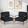 Accent Chair Set of 2,Mid Century Modern Armchair for Living Room,Bedroom,Office,Lounge Comfy Chenille Upholstered Soft Removable Washable Cushions and Pillows,Metal Wood-Grain Armrest Legs,2PCS,Black