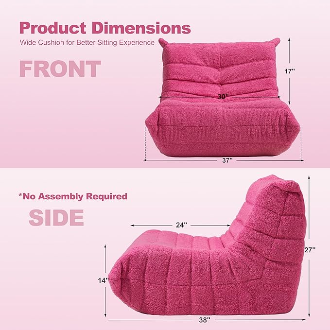 Bean Bag Chair Big Sofa Beanbag Chair for Adults Fireside Chair Bean Bag Lounger with Memory Foam Filled for Home,Apartment or Gaming Venue(DarkPink Teddy)
