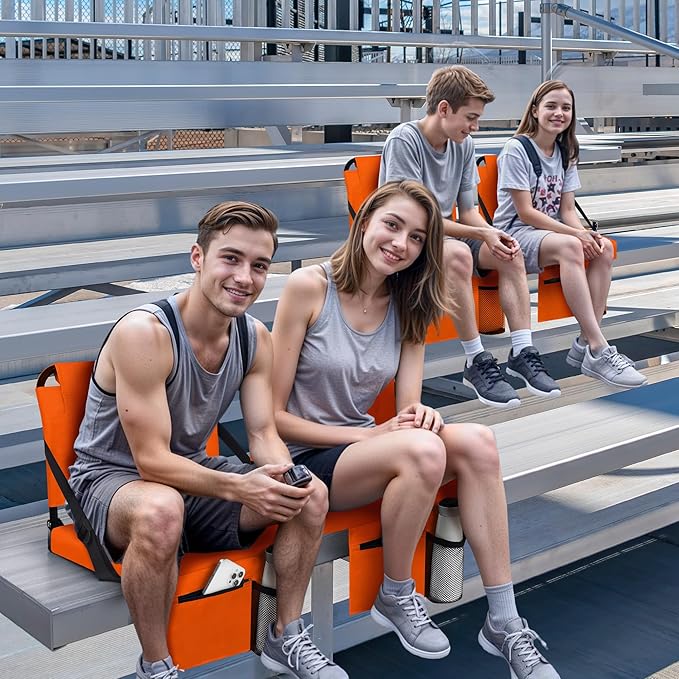 Stadium Seat for Bleachers with Back Support and Wide Padded Cushion Stadium Chair - Includes Shoulder Strap and Cup Holder