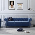 QHITTY Accent Large Sofa, Chesterfield Couch 3 Seater Modern Velvet Couch Upholstered Sofa with Tufted Back for Living Room Furniture (Blue)