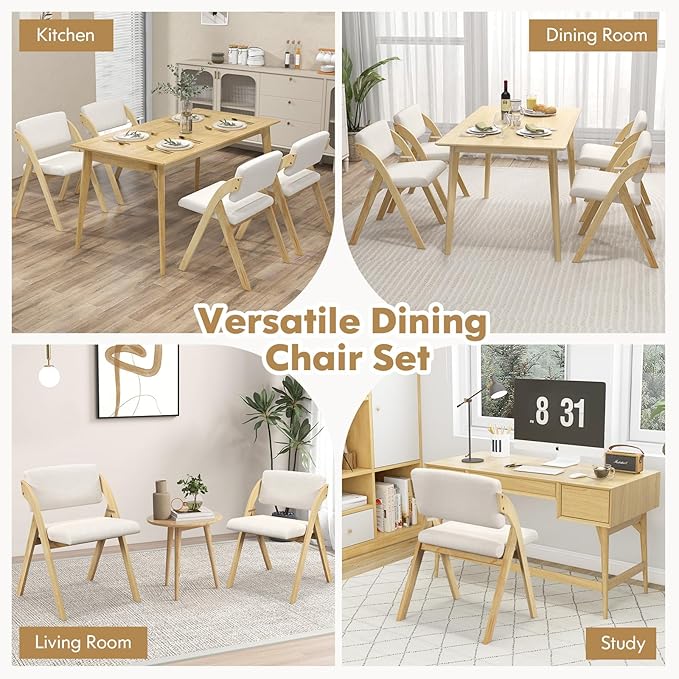 GOFLAME Folding Dining Chairs Set of 2, Upholstered Kitchen Chairs with Padded Seat & Backrest, Modern Side Chairs with Rubber Wood Legs for Home Office Events, Wedding, No Assembly Needed, Natural