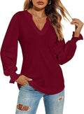 Romanstii Women's Casual V-Neck T-Shirts Loose Puff Long Sleeve Tops Tunic Blouses