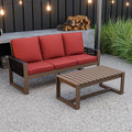 INTER HUT Rustic Hideaway Natural Cedar Wood Outdoor Furniture Set, Wicker Patio Conversation Set for Porch Garden Backyard, Couch and Coffee Table, 2 Piece, Brownish/Red